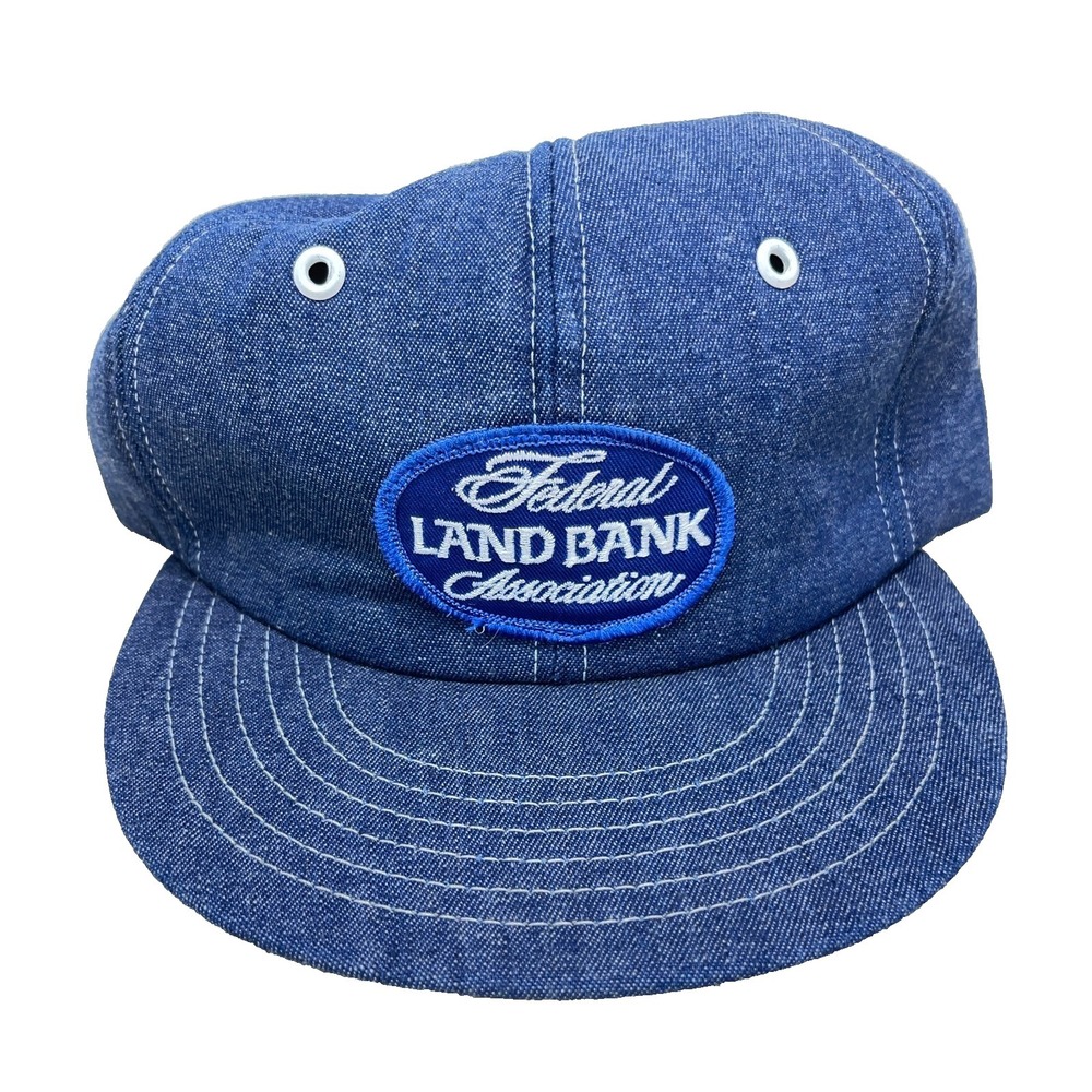 Vintage Denim Trucker Hat Cap Made In USA 80s Federal Land Bank Patch Snapback